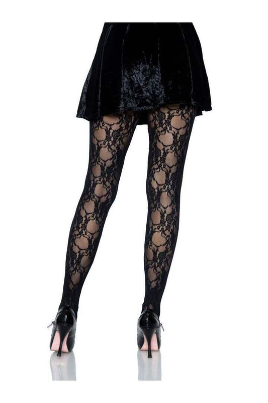 Leg Avenue Tori Floral Lace Tights Black in One Size 1