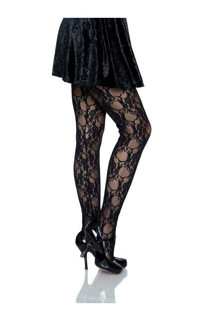 Leg Avenue Tori Floral Lace Tights Black in One Size 2