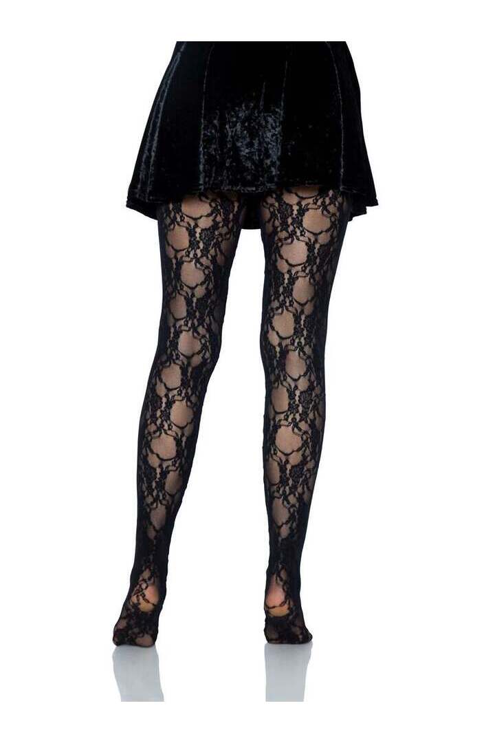 Leg Avenue Tori Floral Lace Tights Black in One Size 3