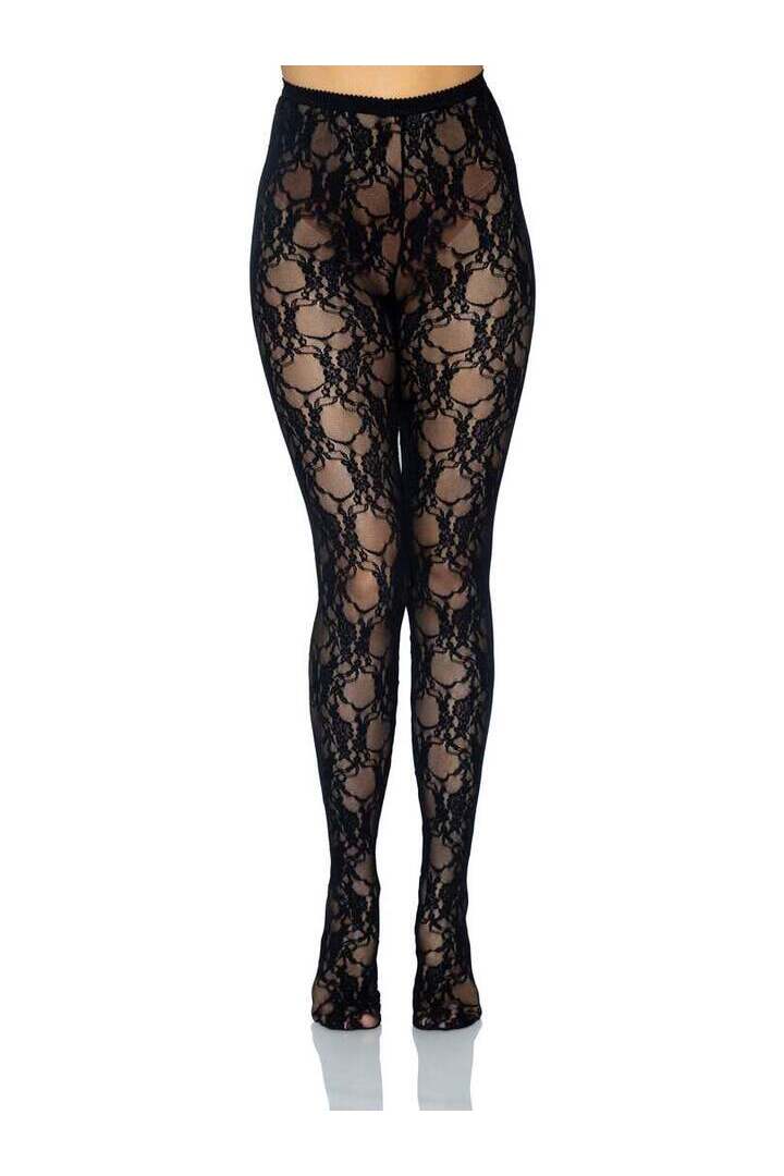 Leg Avenue Tori Floral Lace Tights Black in One Size 4