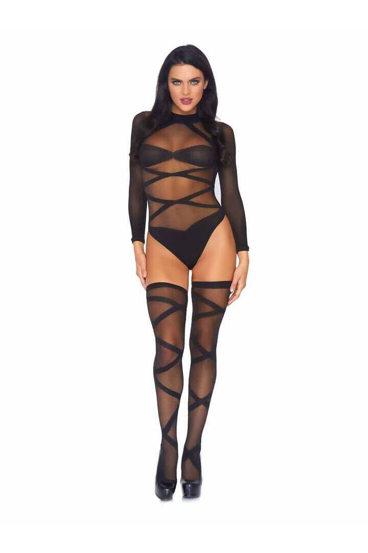 Leg Avenue Truth Or Dare Bodysuit And Thigh Highs Set Black in One Size 2