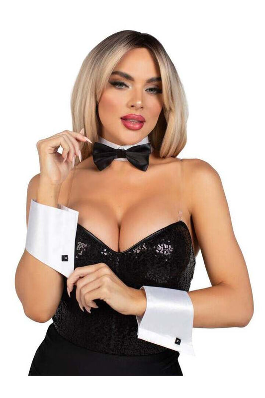 Leg Avenue Tuxedo Bow Tie and Cuff Costume Set White/Black in One Size