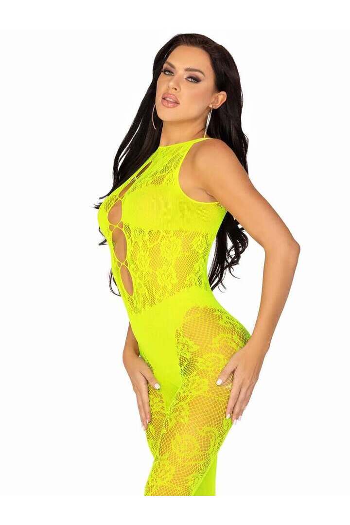 Leg Avenue Untamed Convertible Bodystocking Neon Yellow in One Size 2