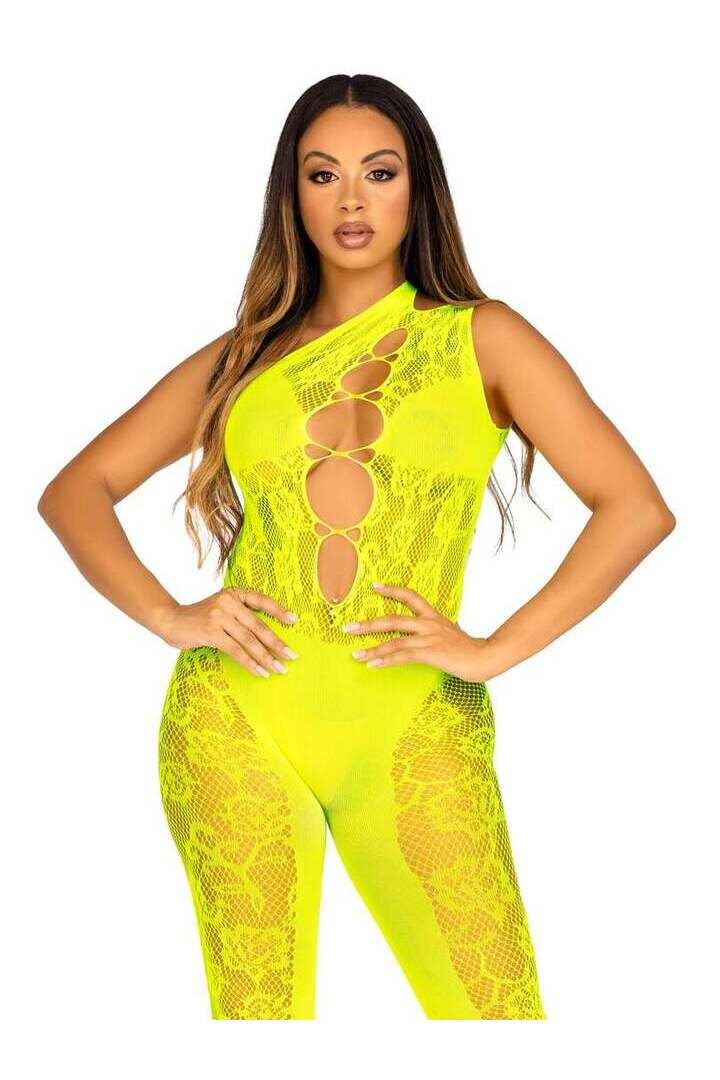 Leg Avenue Untamed Convertible Bodystocking Neon Yellow in One Size 6