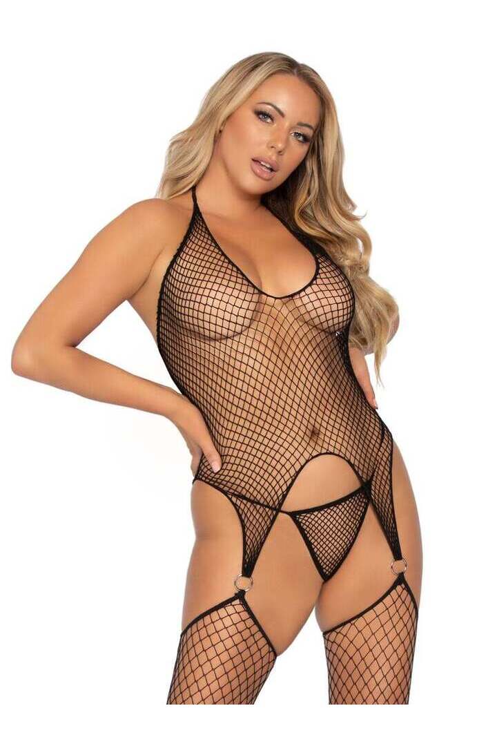 Leg Avenue Vixen Net Bodystocking Set Black in One Size 2