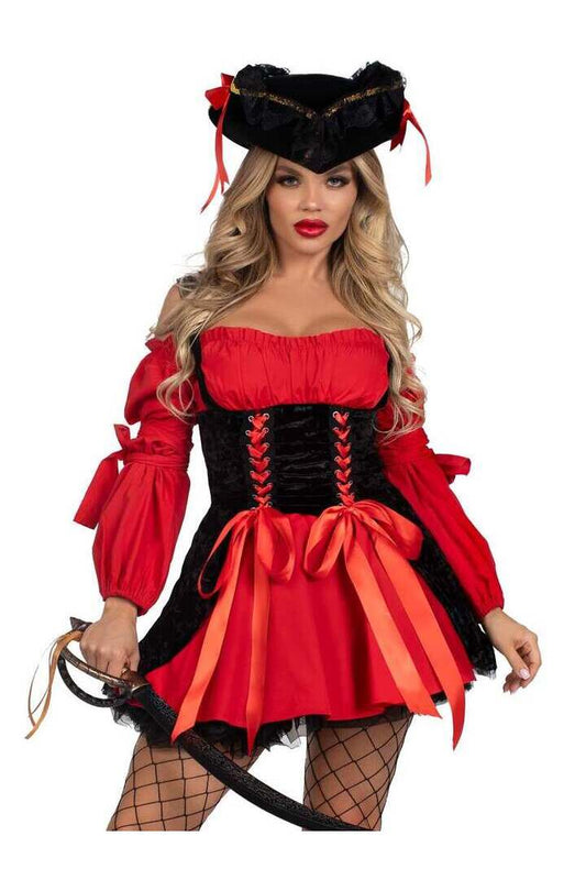 Leg Avenue Vixen Pirate Wench Costume in Red/Black