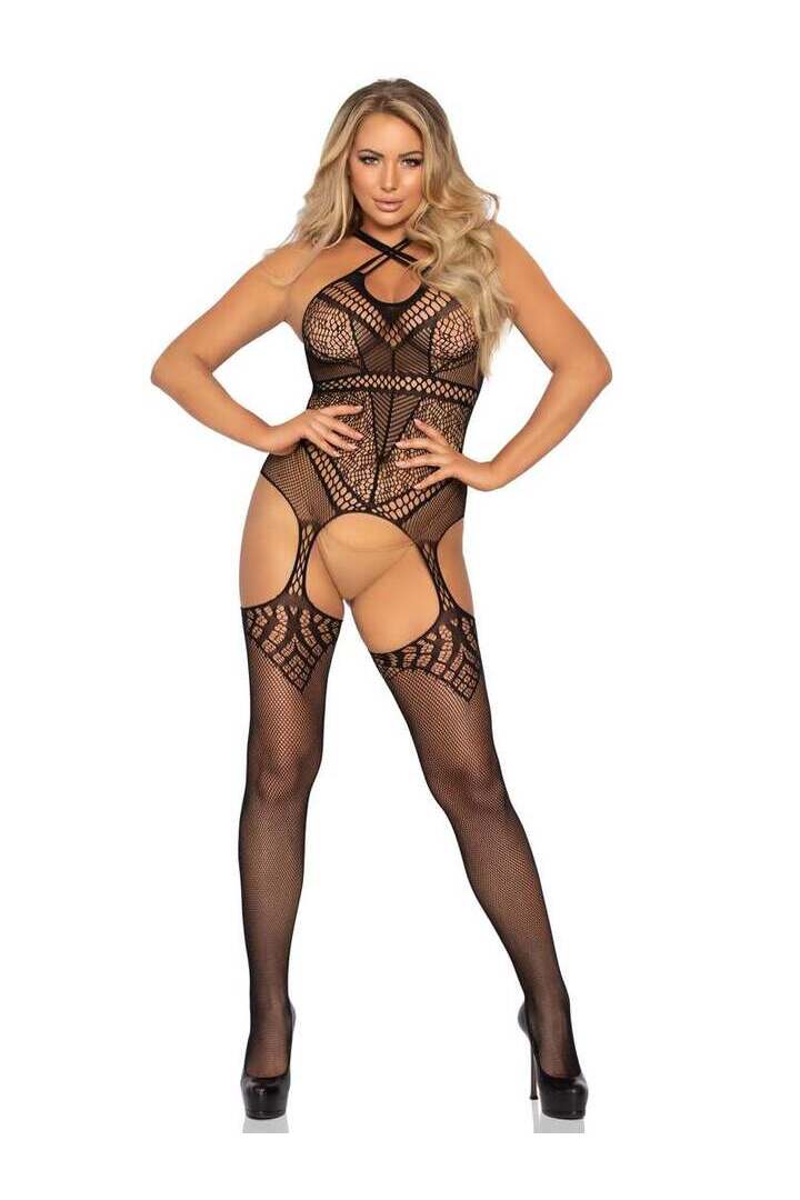 Leg Avenue Wicked Game Multi Net Bodystocking Black in One Size 5