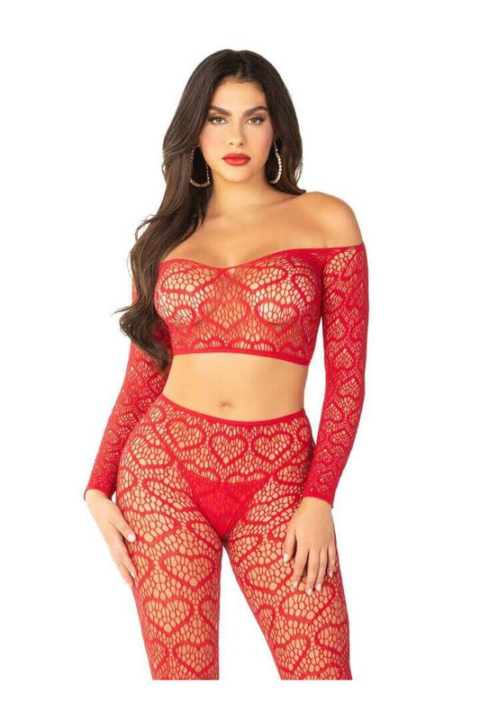 Leg Avenue Wild Hearts Crop Top and Footless Tights in One Size