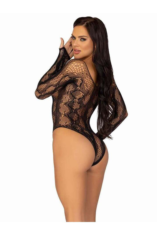 Leg Avenue Wild One Python Net Bodysuit Black in One Size 1