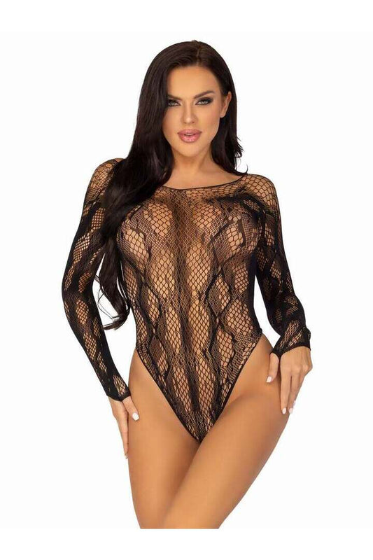 Leg Avenue Wild One Python Net Bodysuit Black in One Size