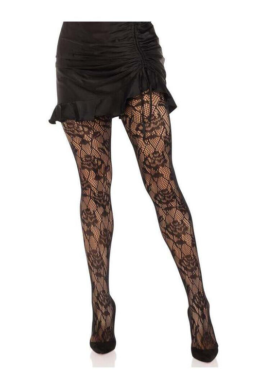 Leg Avenue Wild Rose Net Tights Black in One Size