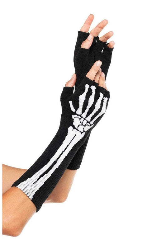 Leg Avenue Woven Skeleton Fingerless Gloves Black in One Size