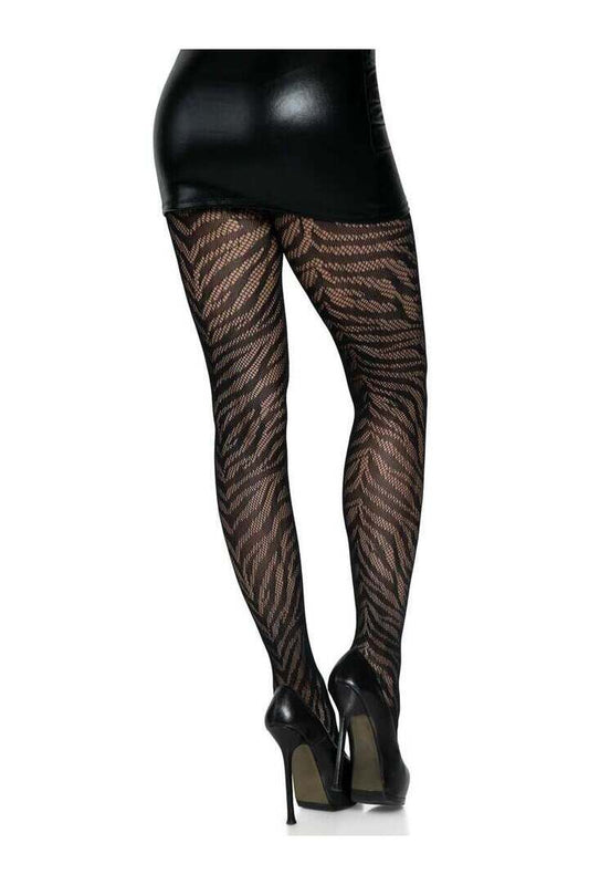 Leg Avenue Zebra Net Tights Black in One Size 1