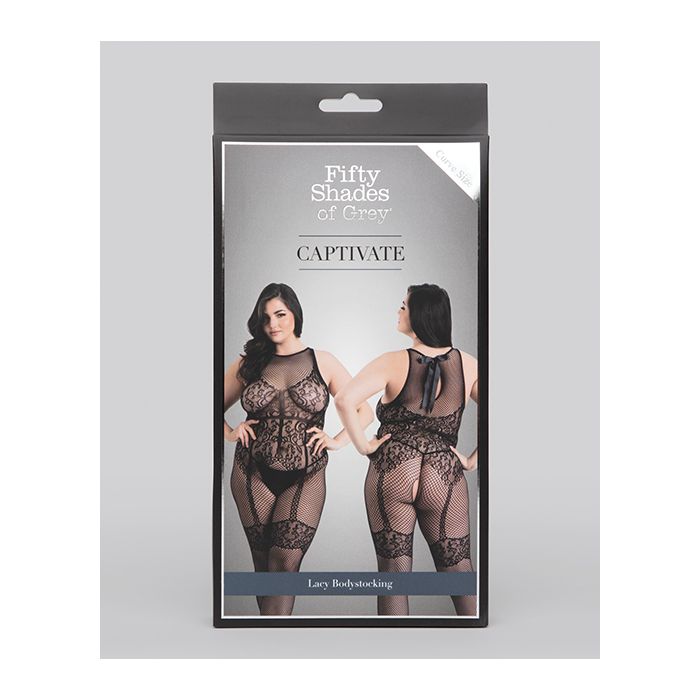 Lovehoney Fifty Shades of Grey Captivate Lacy Body Stocking Black O/S Curve 2