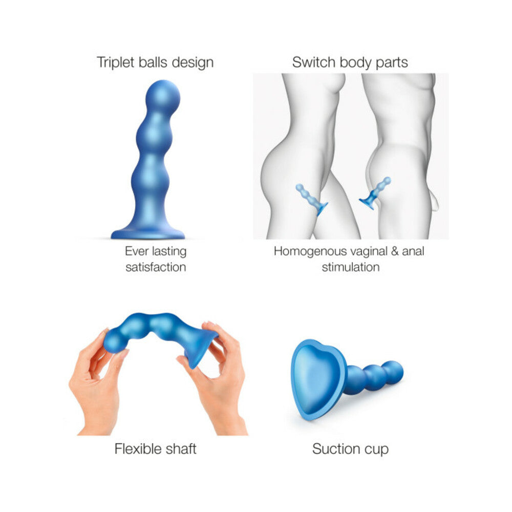 Lovely Planet Strap-On-Me Hybrid Collection Silicone Dildo Plug Balls Metallic Blue 4