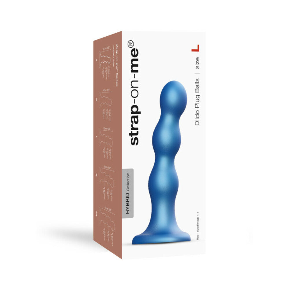 Lovely Planet Strap-On-Me Hybrid Collection Silicone Dildo Plug Balls Metallic Blue