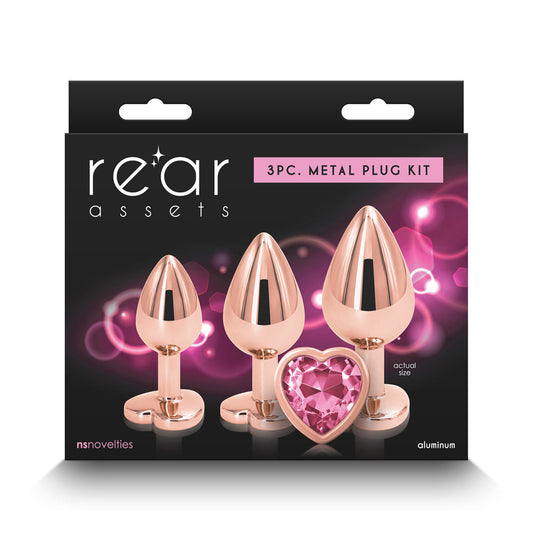 NS Novelties Rear Assets 3-Piece Metal Plug Kit Heart 1