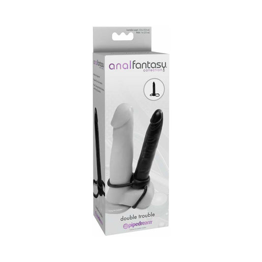 Pipedream Anal Fantasy Double Trouble 6 in. Dual-Entry Strap-On Dildo Black