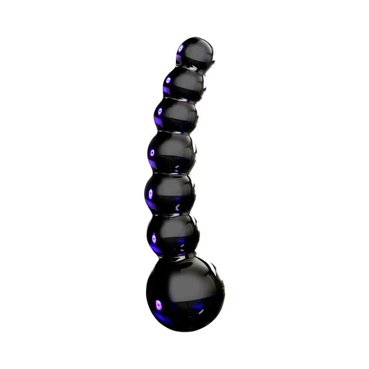 Pipedream Icicles No. 66 Curved Beaded 4.75 in. Glass Dildo Black 1