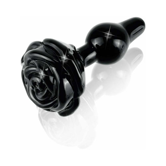 Pipedream Icicles No. 77 Glass Anal Plug With Rose Base Black 1