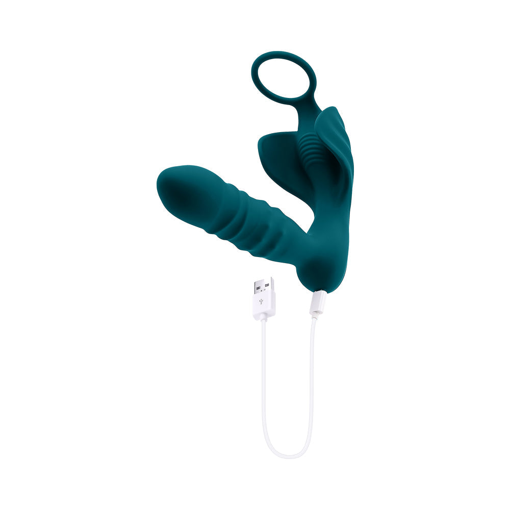 Playboy Bring It On Rechargeable Silicone Thrusting Anal Plug with Vibrating Ball Cradle Deep Teal 12