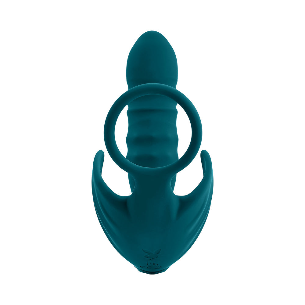 Playboy Bring It On Rechargeable Silicone Thrusting Anal Plug with Vibrating Ball Cradle Deep Teal 4