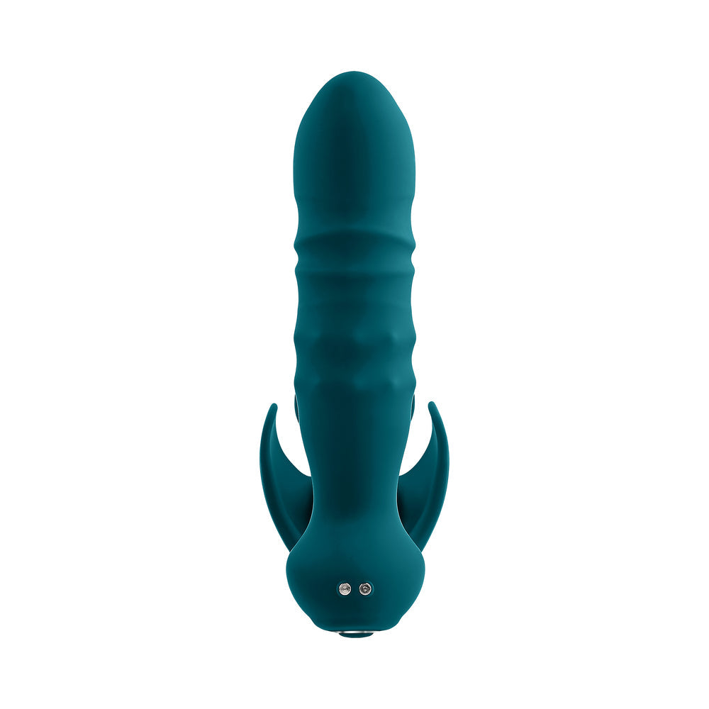 Playboy Bring It On Rechargeable Silicone Thrusting Anal Plug with Vibrating Ball Cradle Deep Teal 7
