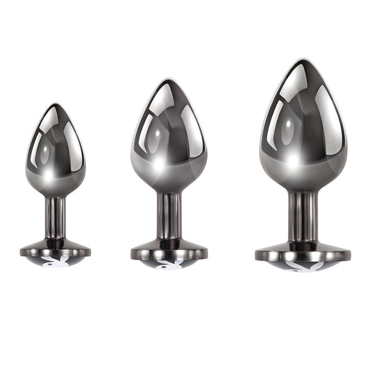 Playboy Pleasure 3 Ways 3-Piece Metal Anal Plug Set Hematite 1