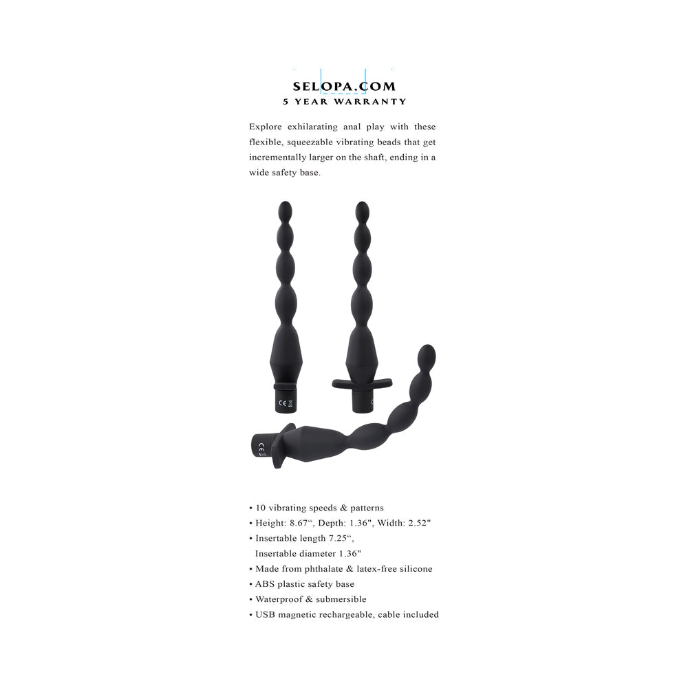 Selopa Vibrating Butt Beads Rechargeable Anal Silicone Black 6