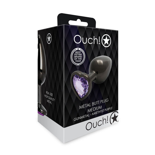 Shots Ouch! Heart Gem Butt Plug Gunmetal/Amethyst 1