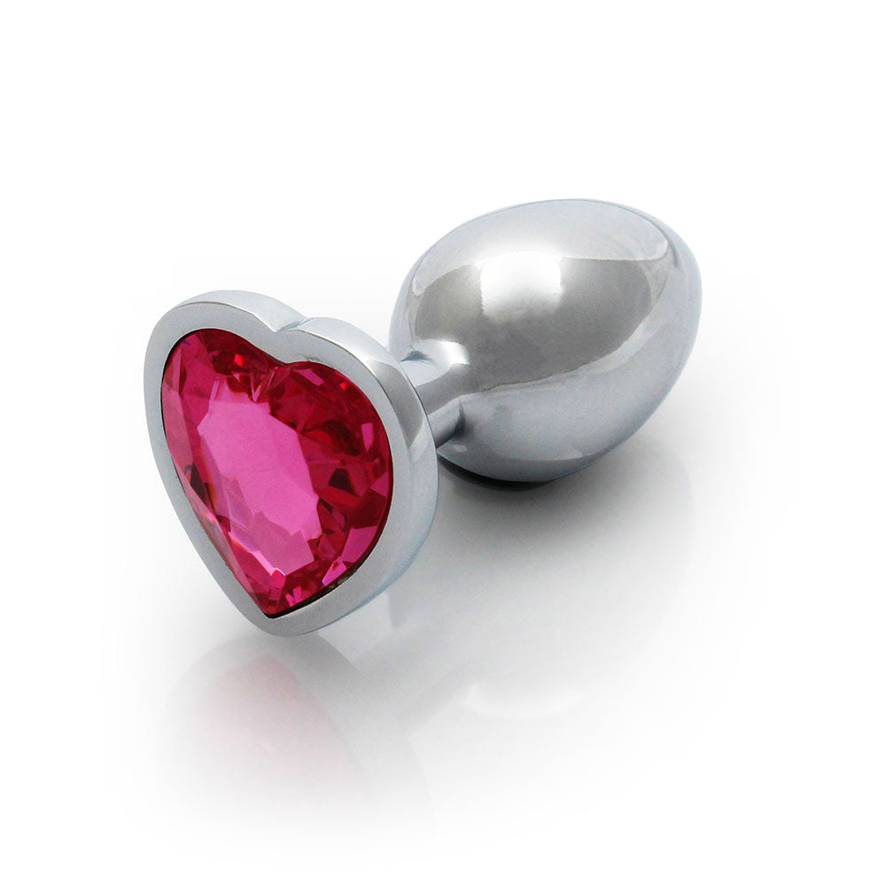 Shots Ouch! Heart Gem Butt Plug Small Silver/Rubellite Pink 3