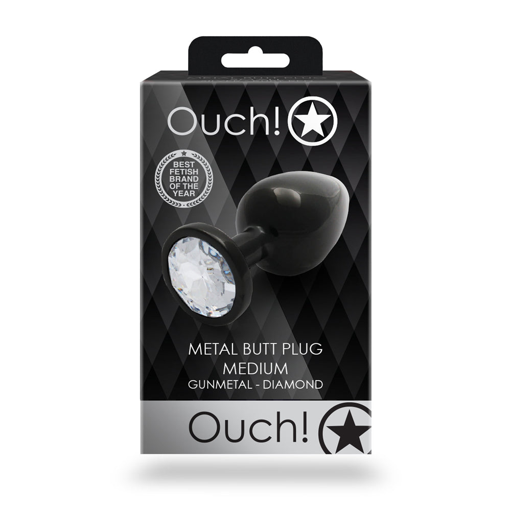 Shots Ouch! Round Gem Butt Plug Medium Gunmetal/Diamond 7