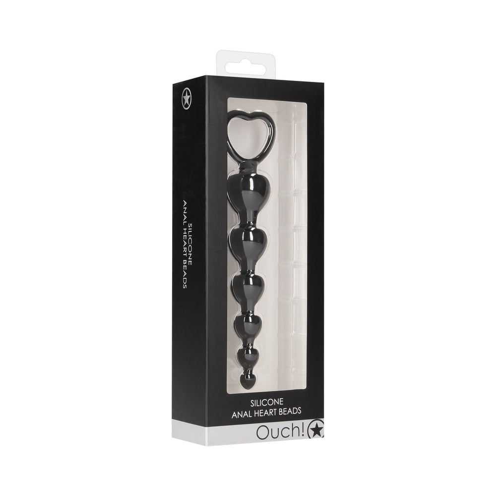 Shots Ouch! Silicone Anal Heart Beads Black