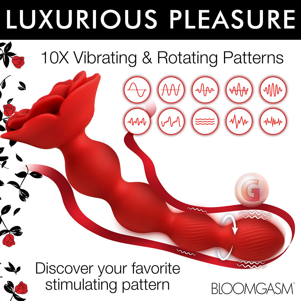 XR Brands Bloomgasm Rose Twirl 10X Vibrating & Rotating Silicone Anal Beads12