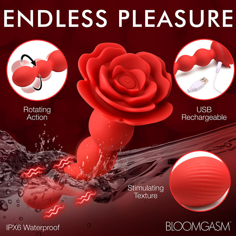 XR Brands Bloomgasm Rose Twirl 10X Vibrating & Rotating Silicone Anal Beads17
