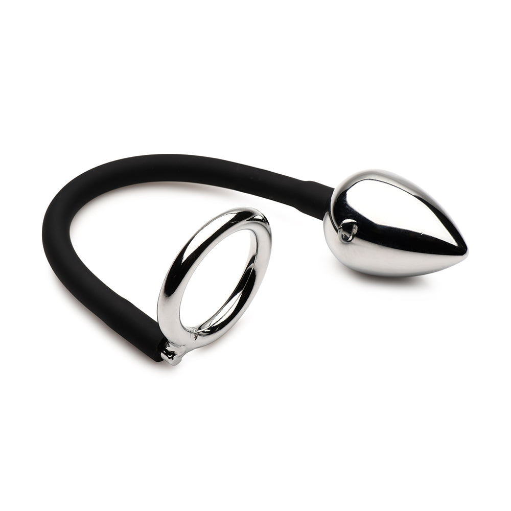 XR Brands Master Series Tug + Plug Cock & Ball Ring with Anal Plug 1
