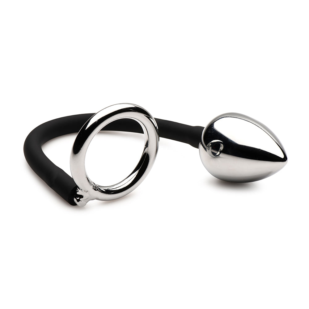 XR Brands Master Series Tug + Plug Cock & Ball Ring with Anal Plug 2