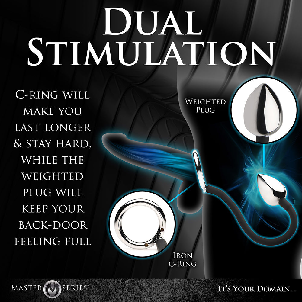 XR Brands Master Series Tug + Plug Cock & Ball Ring with Anal Plug 7