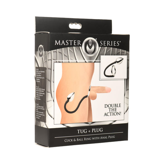XR Brands Master Series Tug + Plug Cock & Ball Ring with Anal Plug