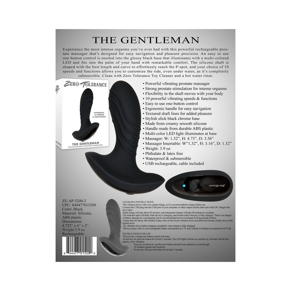 Zero Tolerance The Gentleman Rechargeable Vibrating Silicone Prostate Massager Black 11
