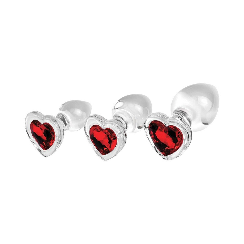 Adam & Eve Red Heart Gem Glass Plug Set2
