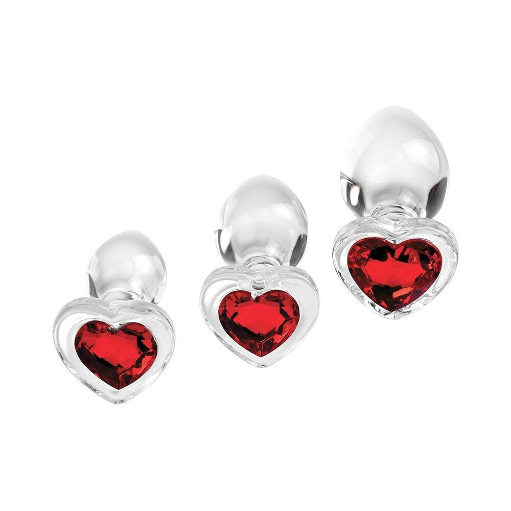 Adam & Eve Red Heart Gem Glass Plug Set3