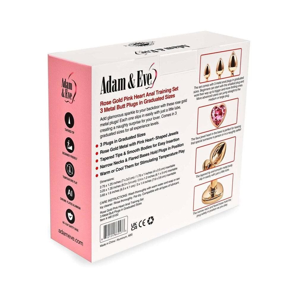 Adam & Eve Rose Gold Pink Heart Anal Plug Training Set7