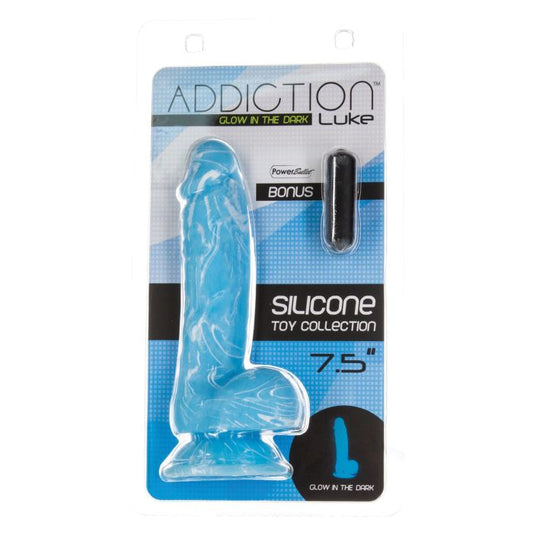 B.M.S. Enterprises Addiction Luke Glow in the Dark 7.5" Dildo - Blue 