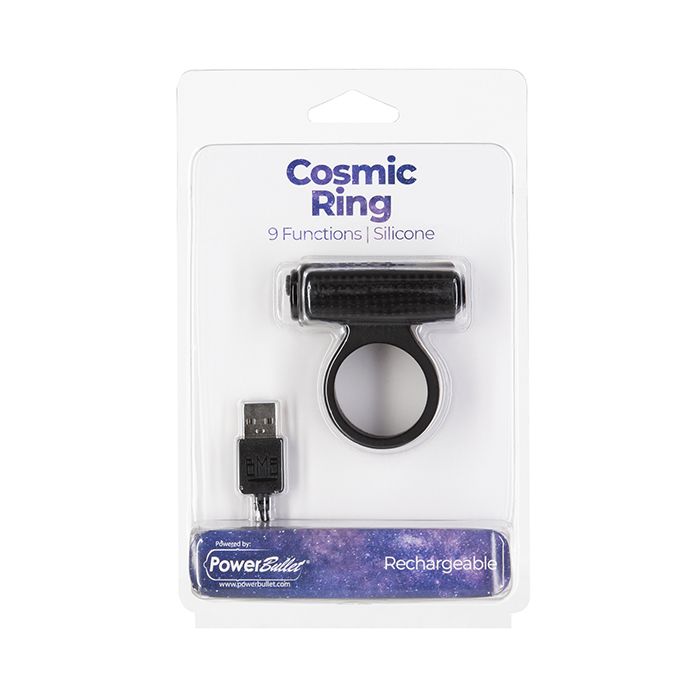 B.M.S. Enterprises Cosmic Cock Ring w/Rechargeable Bullet - 9 Functions Black 