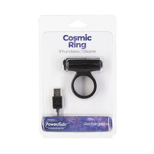 B.M.S. Enterprises Cosmic Cock Ring w/Rechargeable Bullet - 9 Functions Black 