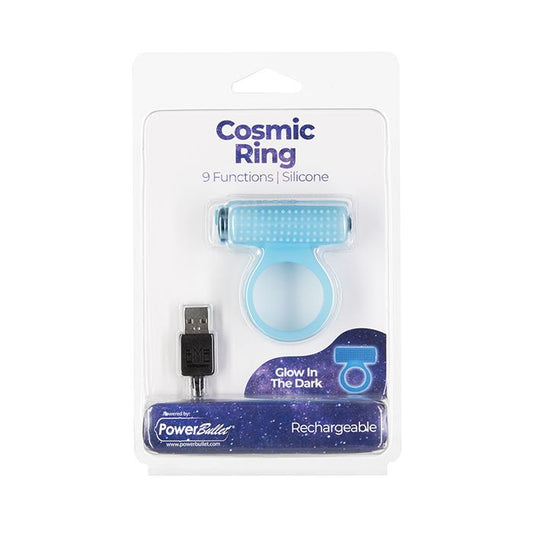 B.M.S. Enterprises Cosmic Cock Ring w/Rechargeable Bullet - 9 Functions Glow in the Dark 