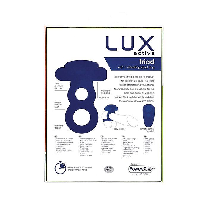 B.M.S. Enterprises Lux Active Triad 4.5" Vibrating Dual Ring w/Remote - Dark Blue 1