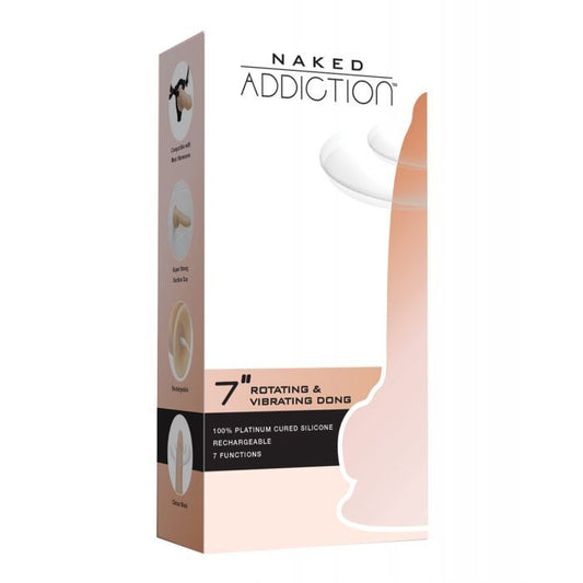 B.M.S. Enterprises Naked Addiction 7" Rotating & Vibrating Dong w/Remote - Flesh 