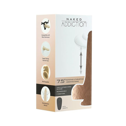 B.M.S. Enterprises Naked Addiction The Freak 7.5" Rotating & Thrusting Vibrating Dong - Ivory 